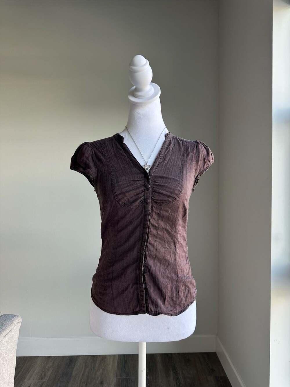 Twilightcore H&M Chocolate Brown Ruched Puff Sleeve Blouse Size 4/S